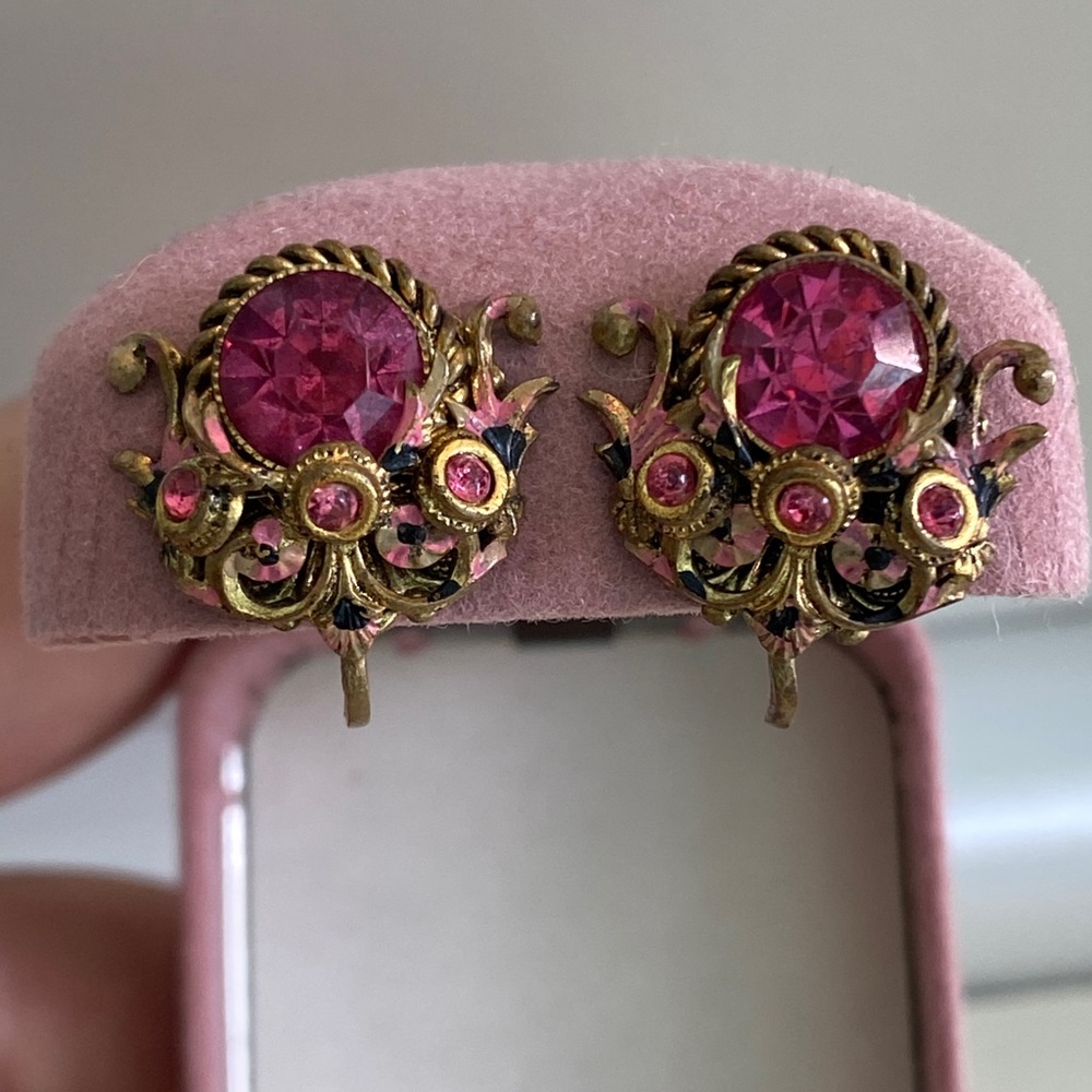 Antique ‘CZECHOSLOV’ Signed 1920’s Crystal Enamelled Earrings - Picture 8 of 12